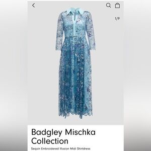 NWT Badgley Mischka Sequin Floral Illusion Dress